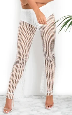 White Cleo Mesh Flared Trousers<IKRUSH New