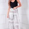 White Cole Wide Leg High Waisted Printed Trousers<IKRUSH Discount