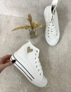White Daniela High Top Lace Up Heart Detailed Kids Trainers<IKRUSH Online