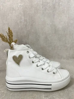 White Daniela High Top Lace Up Heart Detailed Kids Trainers<IKRUSH Online