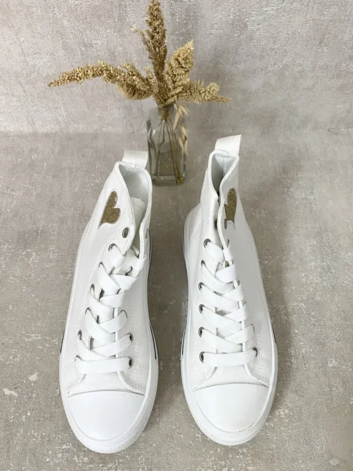 White Daniela High Top Lace Up Heart Detailed Kids Trainers<IKRUSH Online