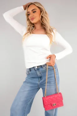 White Danna Square Neckline Long Sleeve Top<IKRUSH Hot