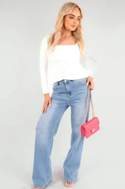 White Danna Square Neckline Long Sleeve Top<IKRUSH Hot
