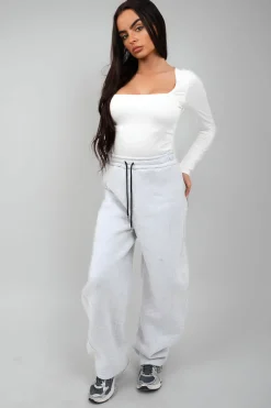 White Danna Square Neckline Long Sleeve Top<IKRUSH Hot