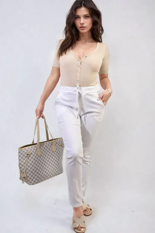 White Delilah Casual Drawstring Trousers<IKRUSH New