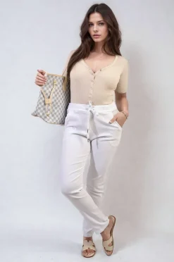 White Delilah Casual Drawstring Trousers<IKRUSH New