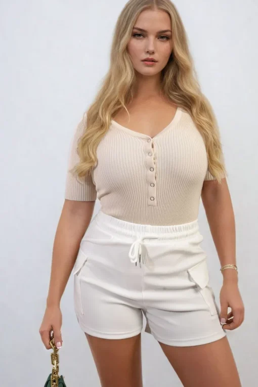 White Dulce Elastic Waist Drawstring Pocket Detail Shorts<IKRUSH Best
