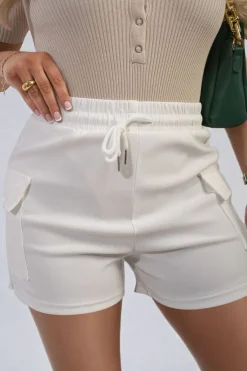 White Dulce Elastic Waist Drawstring Pocket Detail Shorts<IKRUSH Best