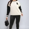 White Erica Round Neck Rock & Roll Print Knitted Jumper<IKRUSH New