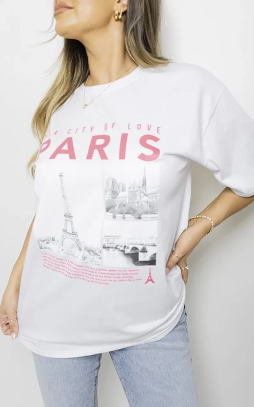 White Evie Paris City of Love Short Sleeve T-Shirt<IKRUSH Discount