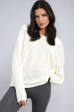 White Florencia Crew Neck Back Patterned Knitted Jumper<IKRUSH Sale