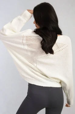 White Florencia Crew Neck Back Patterned Knitted Jumper<IKRUSH Sale