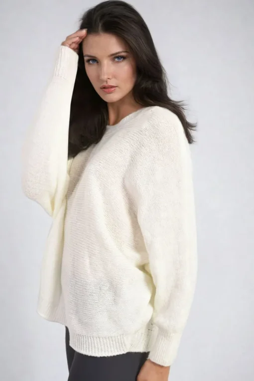 White Florencia Crew Neck Back Patterned Knitted Jumper<IKRUSH Sale