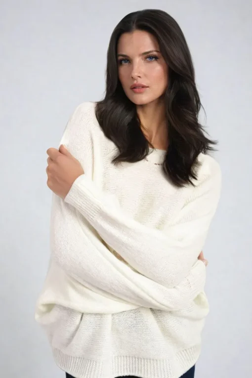 White Florencia Crew Neck Back Patterned Knitted Jumper<IKRUSH Sale