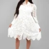 White Freya Button Up Lace Long Sleeve Mini Dress<IKRUSH Online