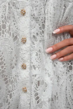 White Freya Button Up Lace Long Sleeve Mini Dress<IKRUSH Online