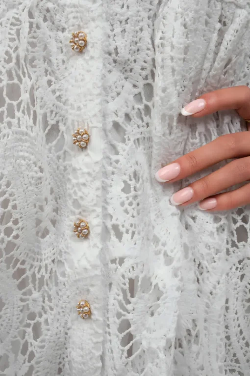 White Freya Button Up Lace Long Sleeve Mini Dress<IKRUSH Online