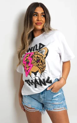 White Freya Short Sleeve Wild Slogan  Printed T-shirts<IKRUSH Online