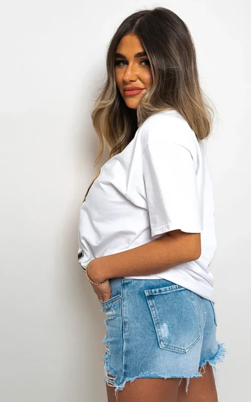 White Freya Short Sleeve Wild Slogan  Printed T-shirts<IKRUSH Online