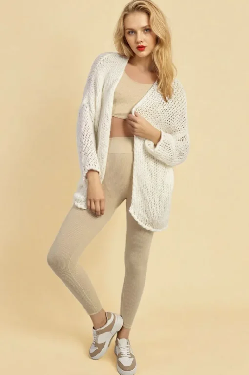 White Hazel Chunky Long Sleeve Knitted Cardigan<IKRUSH Best