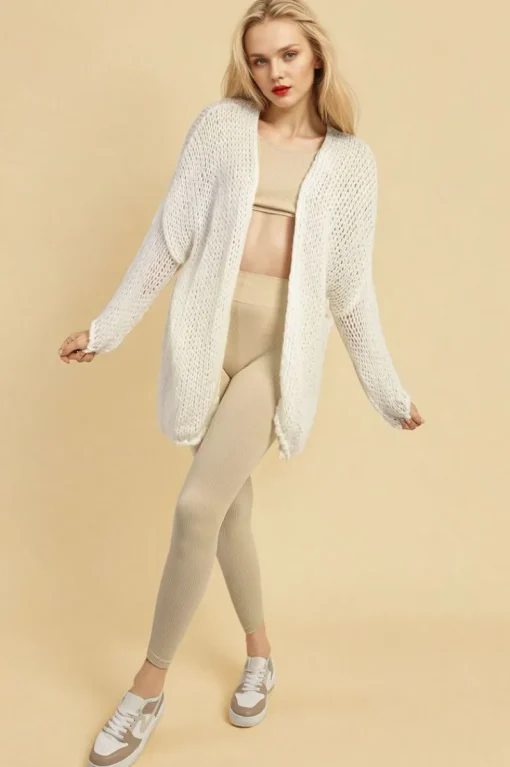 White Hazel Chunky Long Sleeve Knitted Cardigan<IKRUSH Best