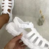 White Janelle Summer Round Toe Strappy Chunky Sandals<IKRUSH Fashion