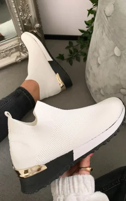 White Jessi Slip On Sock Wedge Trainers<IKRUSH Sale