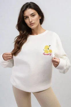 White Joyce Lemon Graphic Long Sleeve Knitted Jumper<IKRUSH Clearance