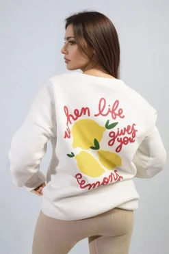 White Joyce Lemon Graphic Long Sleeve Knitted Jumper<IKRUSH Clearance