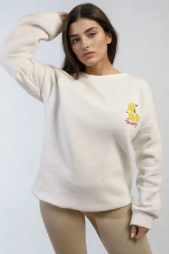 White Joyce Lemon Graphic Long Sleeve Knitted Jumper<IKRUSH Clearance