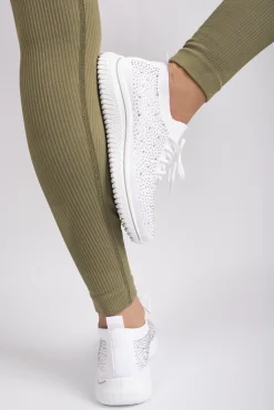White Kaela Crystal Embellished Knit Trainers<IKRUSH Clearance