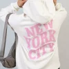 White Karen New York City Print Knitted Hoodie<IKRUSH Fashion