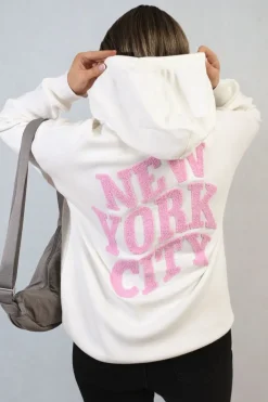 White Karen New York City Print Knitted Hoodie<IKRUSH Fashion