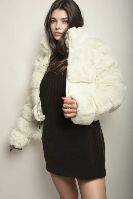 White Kendra Cropped Faux Fur Fluffy Jacket<IKRUSH Discount
