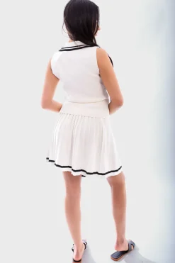 White Lena Sleeveless Collared Top & Pleated Mini Skirt Co-ord Set<IKRUSH Hot