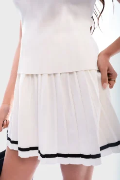 White Lena Sleeveless Collared Top & Pleated Mini Skirt Co-ord Set<IKRUSH Hot