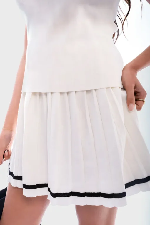 White Lena Sleeveless Collared Top & Pleated Mini Skirt Co-ord Set<IKRUSH Hot
