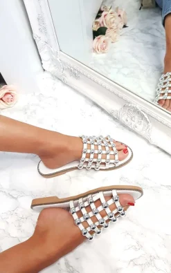 White Liza Studded Caged Open Toe Sandals<IKRUSH Sale