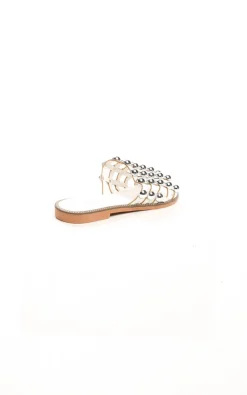 White Liza Studded Caged Open Toe Sandals<IKRUSH Sale