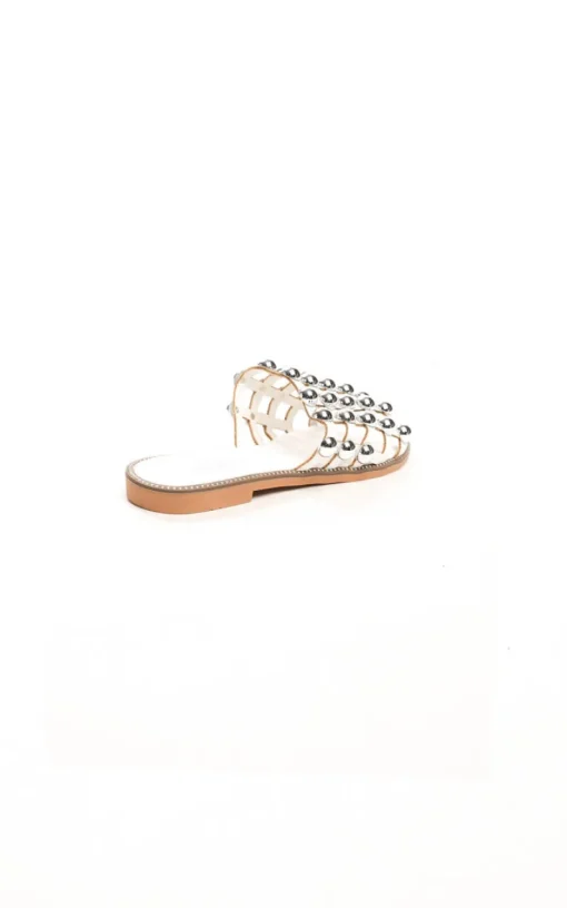 White Liza Studded Caged Open Toe Sandals<IKRUSH Sale