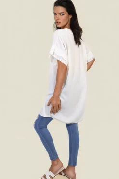 White Lucille Ruffled Sleeve Mini Dress<IKRUSH Hot
