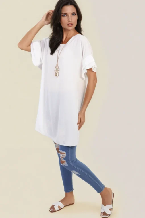 White Lucille Ruffled Sleeve Mini Dress<IKRUSH Hot
