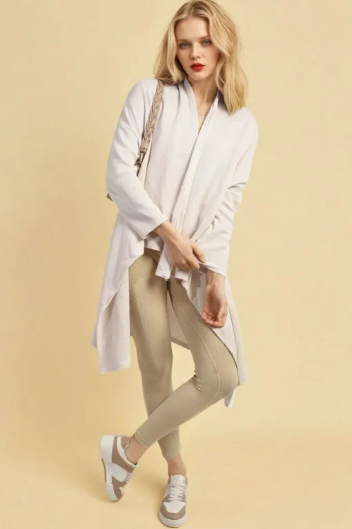 White Lydia Open Front Long Back Knitted Cardigan<IKRUSH Best