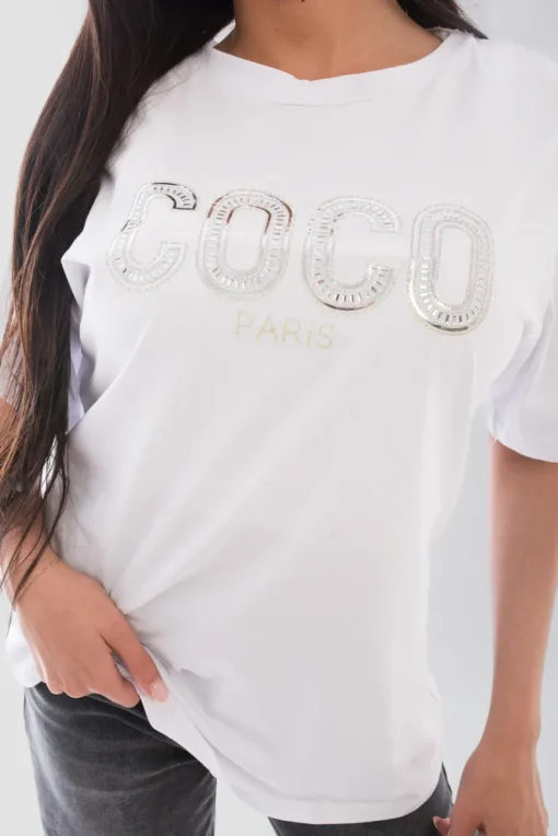 White Mara Coco Paris Slogan Short Sleeve Top<IKRUSH Clearance