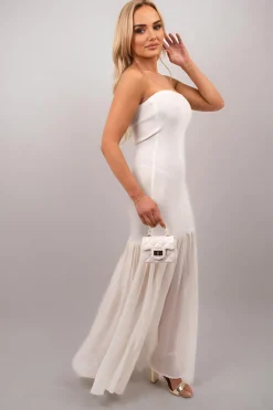 White Martha Strapless Tulle Bottom Maxi Dress<IKRUSH Sale