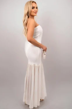 White Martha Strapless Tulle Bottom Maxi Dress<IKRUSH Sale