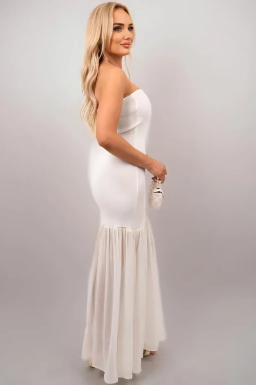 White Martha Strapless Tulle Bottom Maxi Dress<IKRUSH Sale