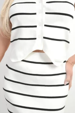 White Matilda Stripe Button Down Vest Top & Skirt Co-ord Set<IKRUSH Discount