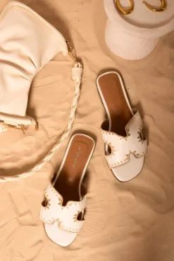 White Mina Trim Cut Out Flat Slip On Sandals<IKRUSH Discount