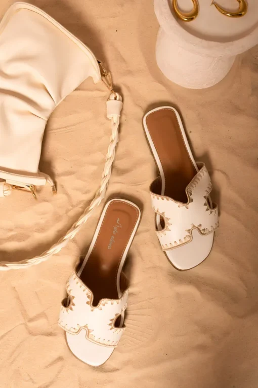 White Mina Trim Cut Out Flat Slip On Sandals<IKRUSH Discount